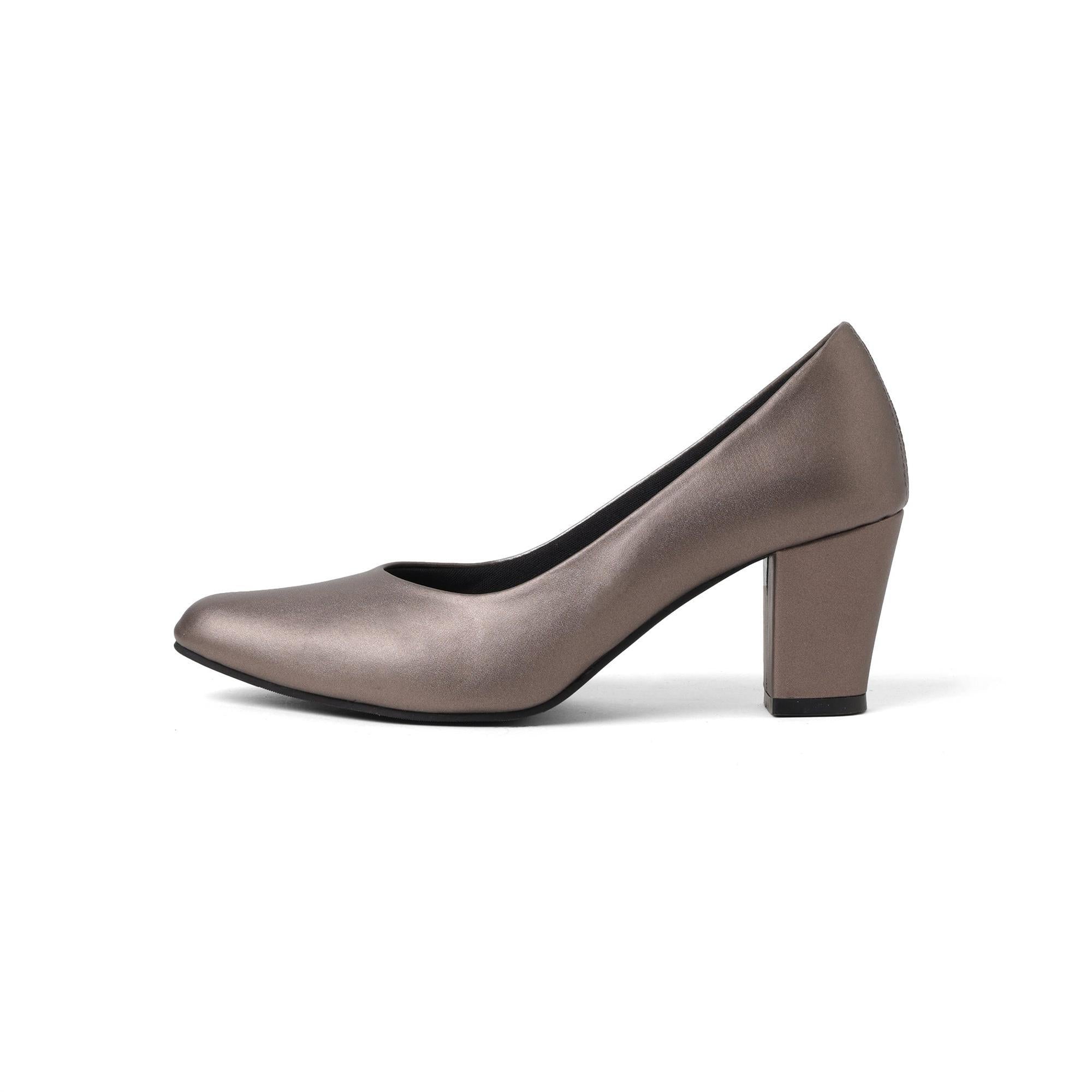Metallic Shine Block Heel Pumps
