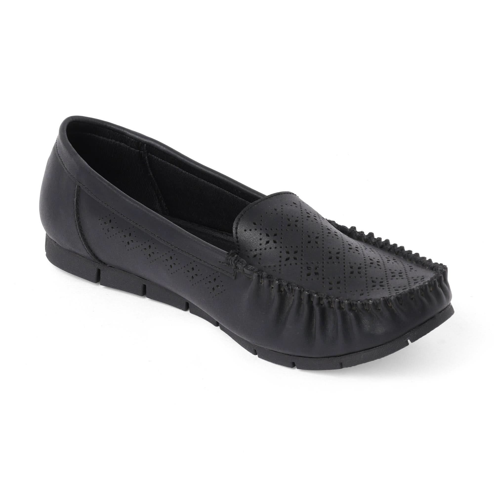 Classic Charm Black Cut-Work Loafers