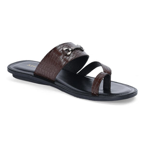 Luxe Brown Buckle Toe-Ring Flats
