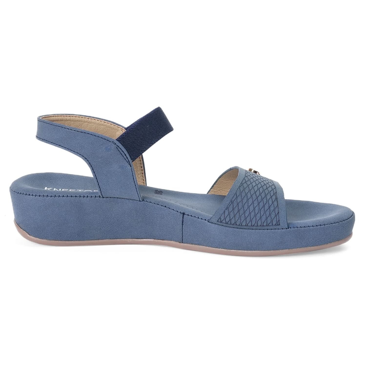 Denim Blue Textured Comfort Wedge Sandals