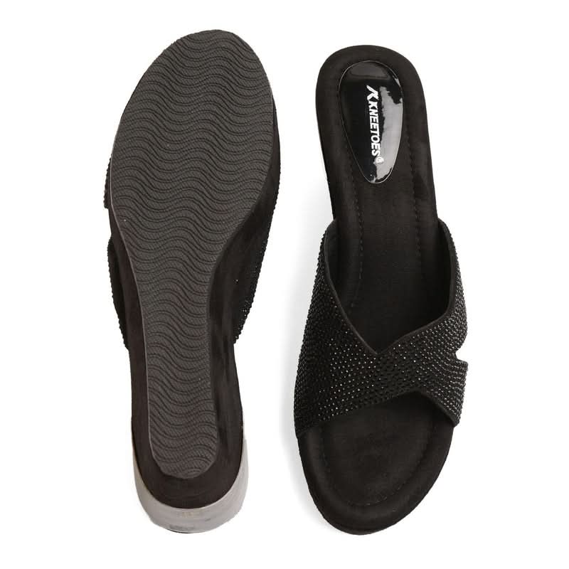 Sparkle Studs Black Wedge Sandals