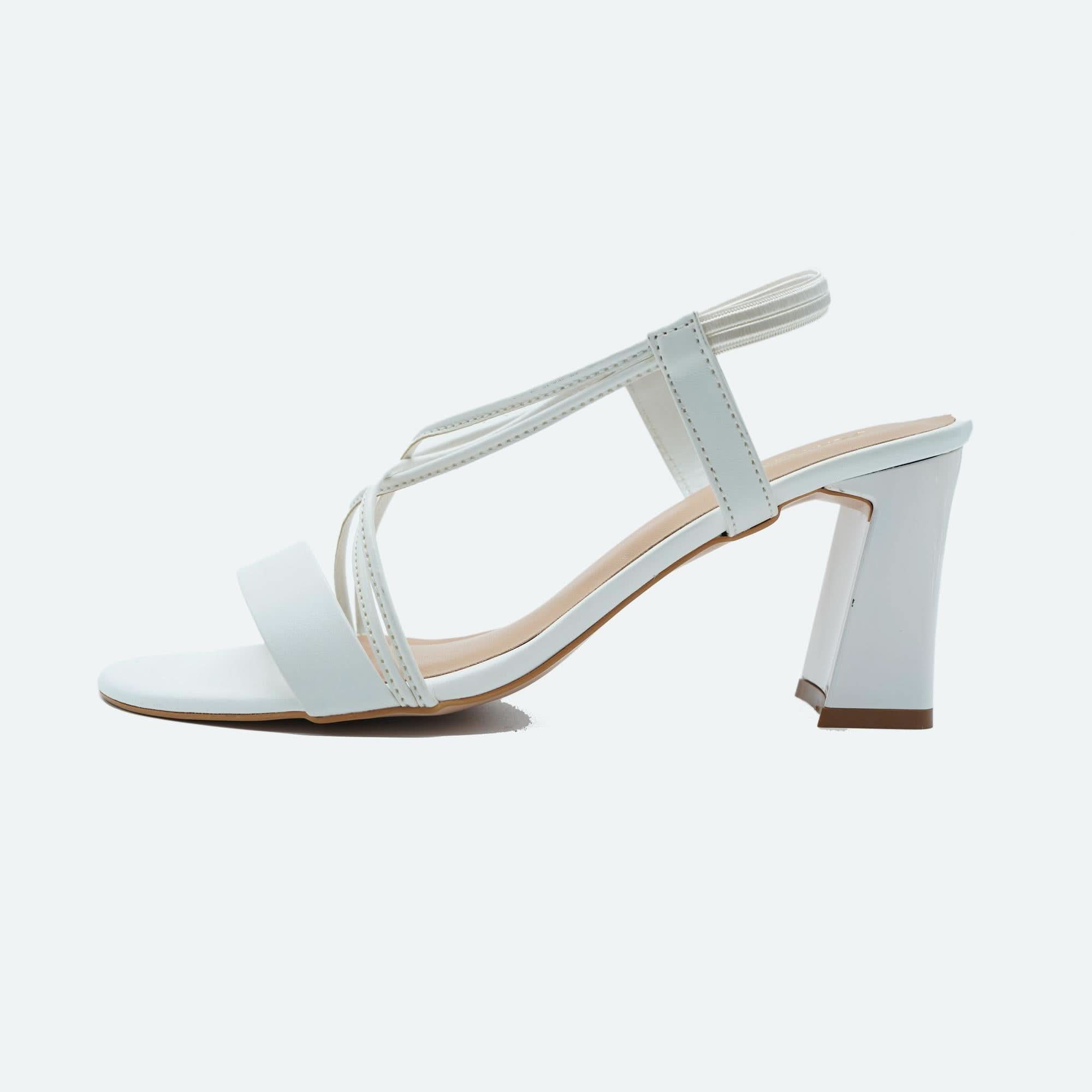 White Solid Criss-Cross Block Sandals