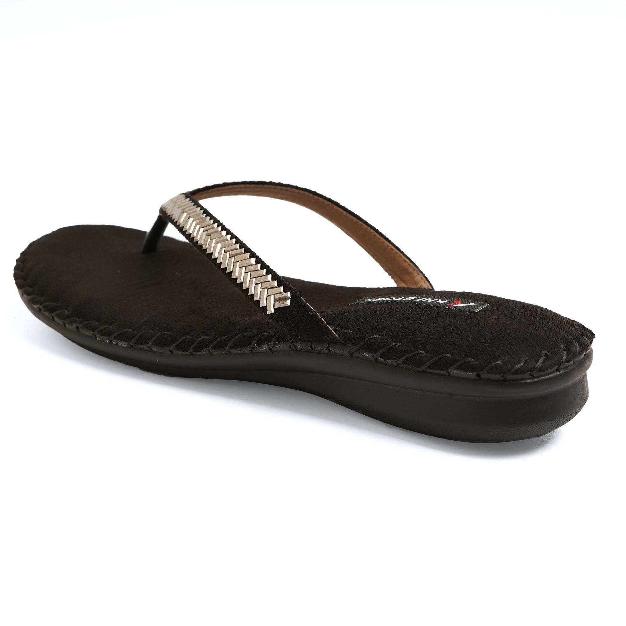 Sparkle Studs Black Thong Casual Sandals