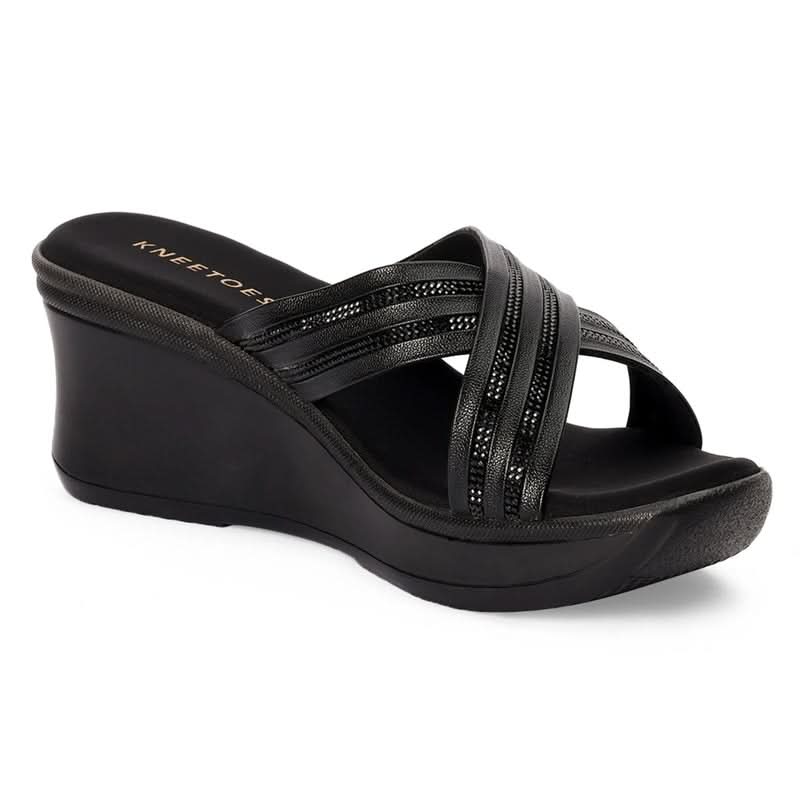 Embellished Black Versatile Wedge Heel Sandals