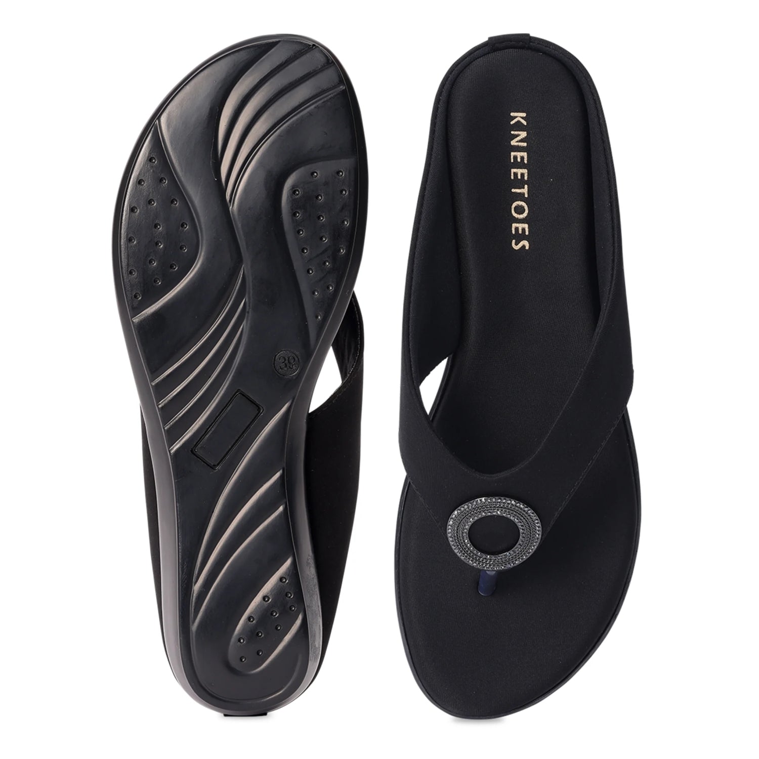 Versatile Black Wedge Heel Thong Sandals
