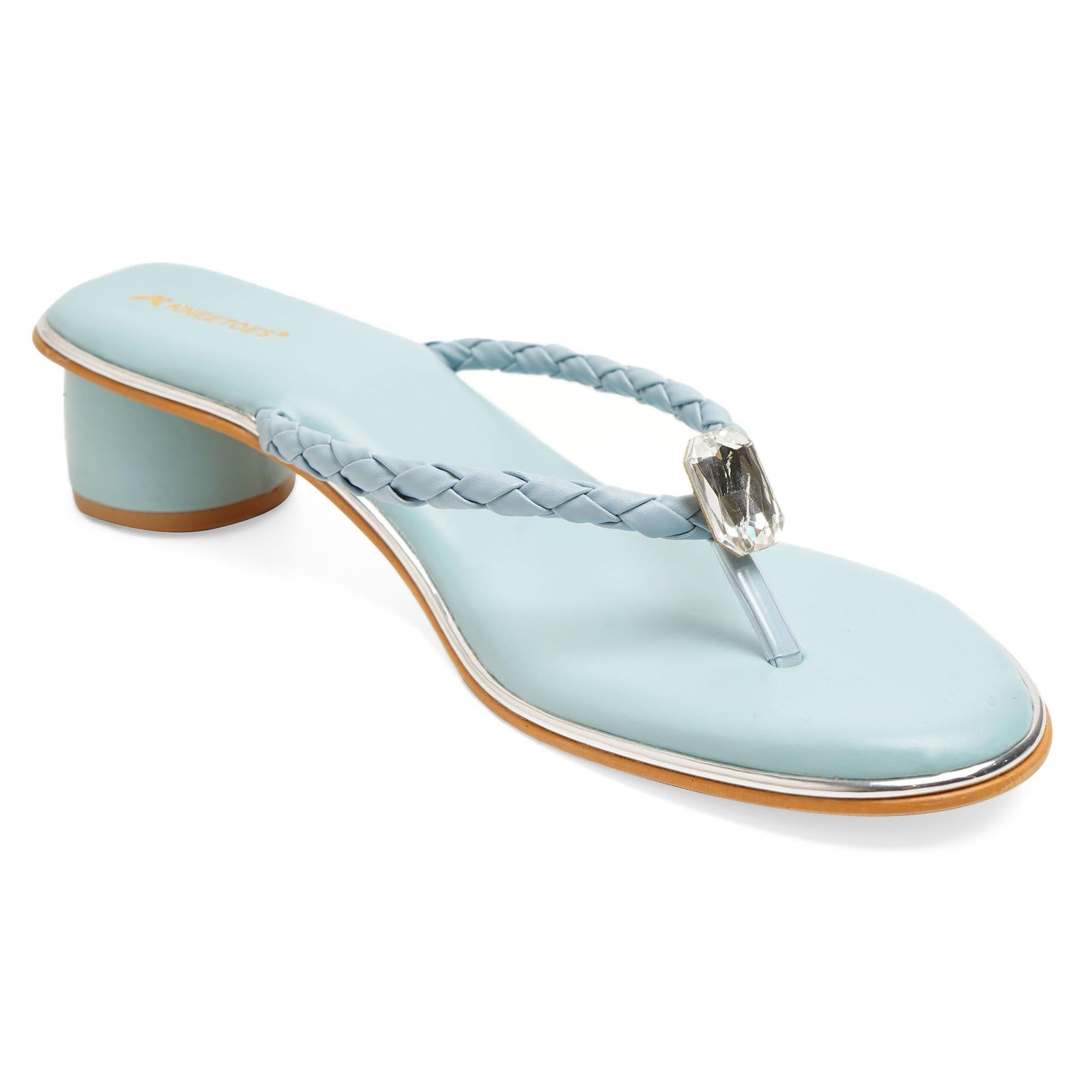 Sparkly Light-Blue Cylindrical Thong Sandals