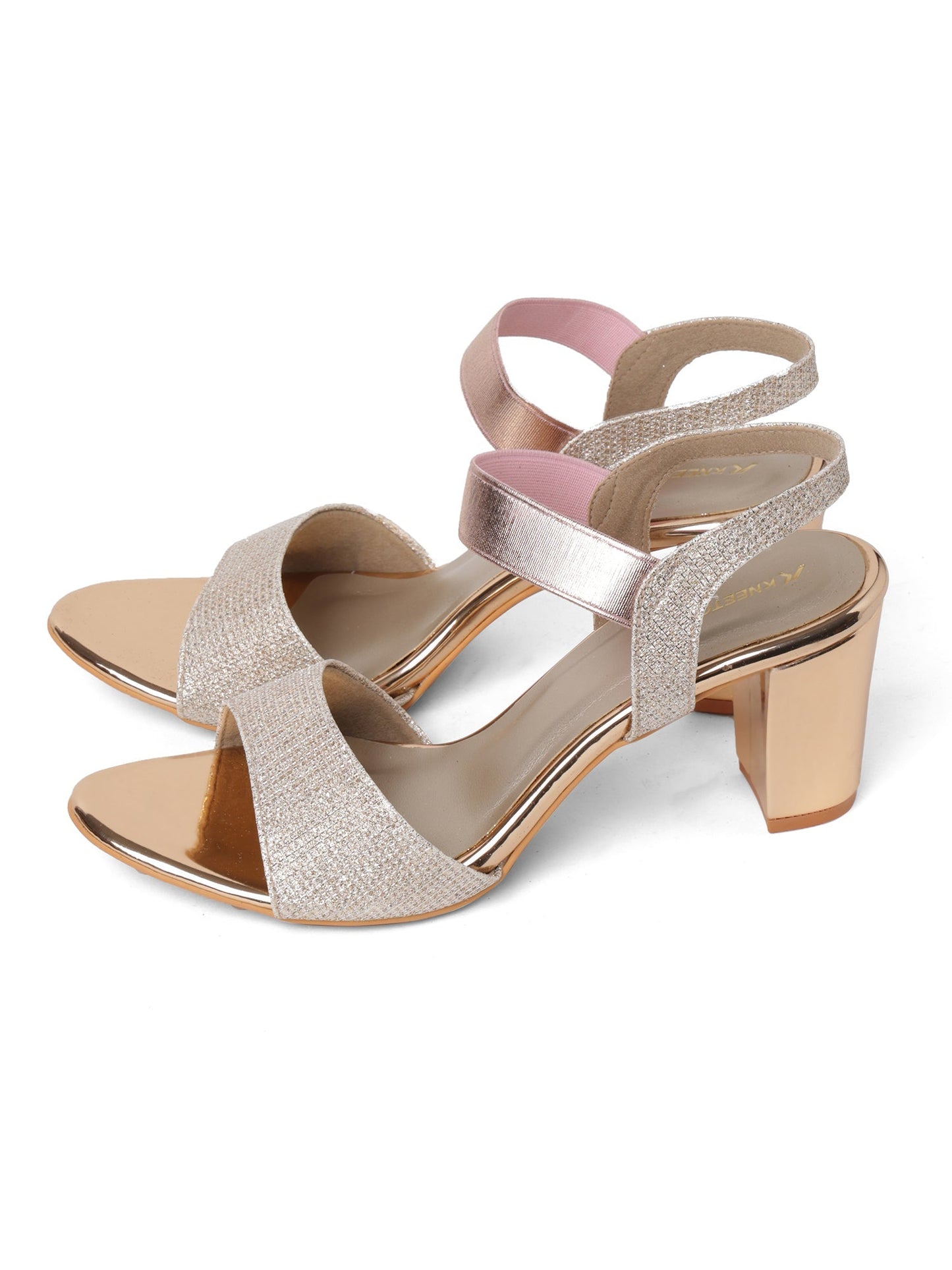Elegant Rose Gold Glittery Heeled Sandal