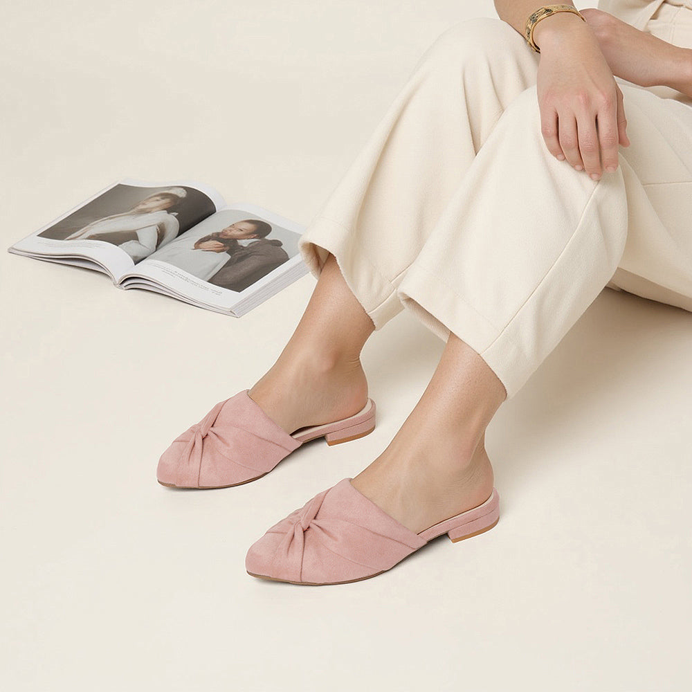 Plush Pink Suede Flats Mule