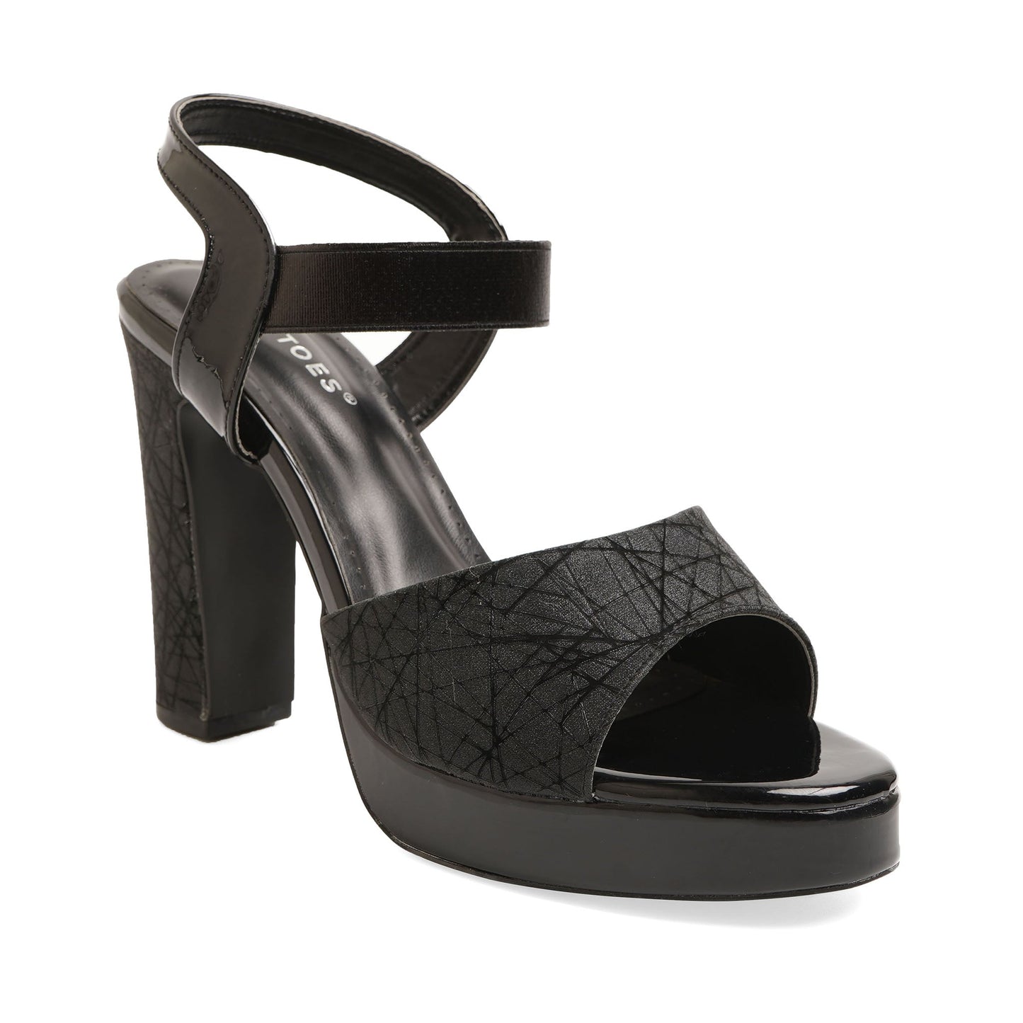 Exquisite Shimmery Black Chunky Heels Sandals For Wedding Wear