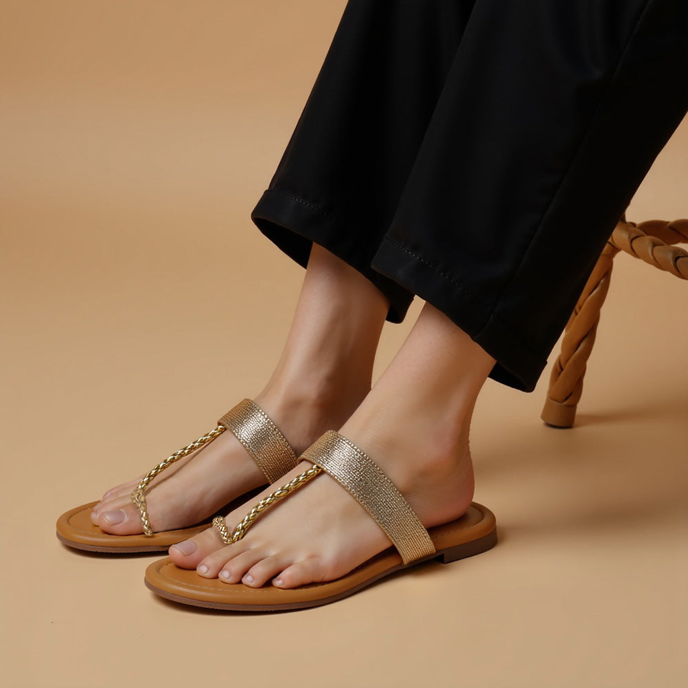 Stylish Beige Synthetic Ethnic Embellished Kolhapuri Fashion Slip-on Flat