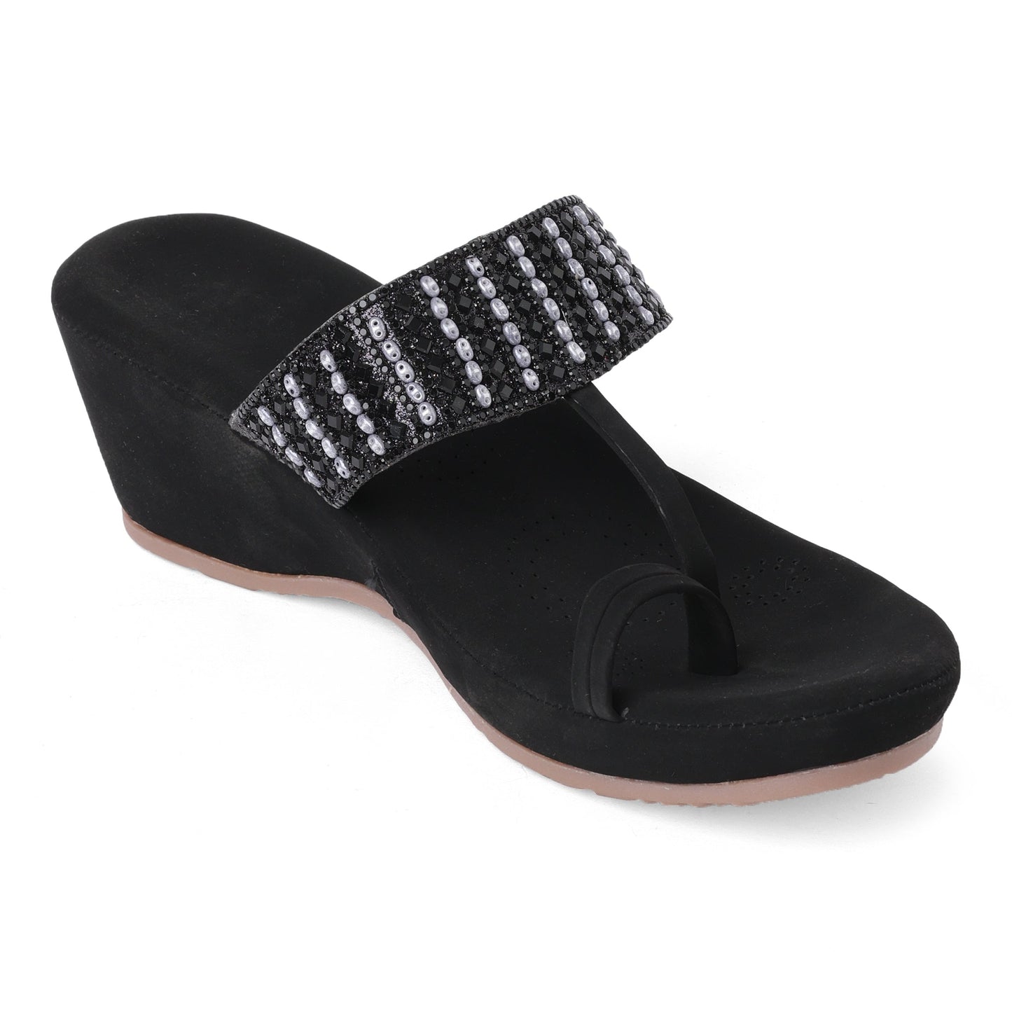 Elegant Zari Gold Wedge Heel Sandals For Wedding Wear