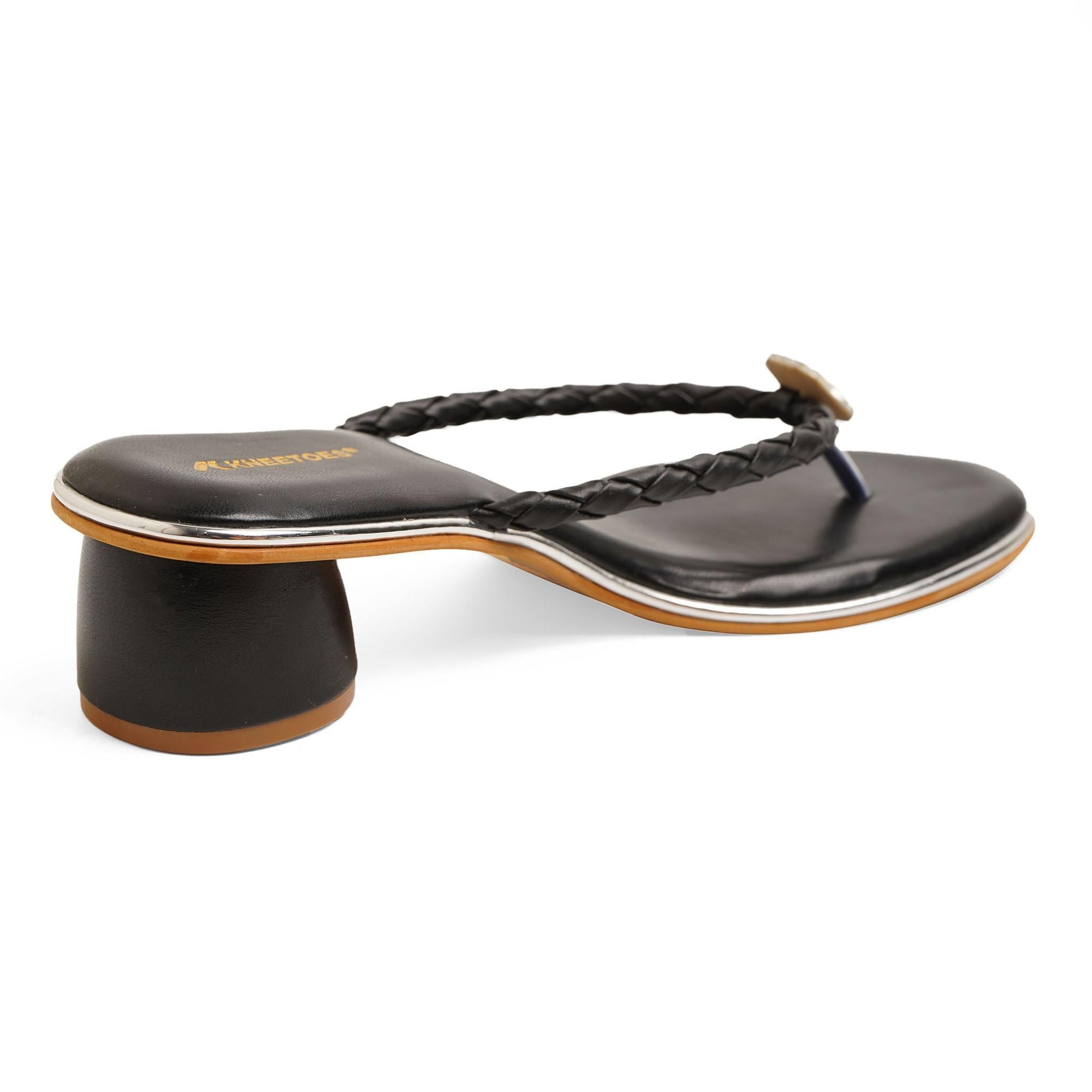 Sparkly Black Cylindrical Thong Sandals