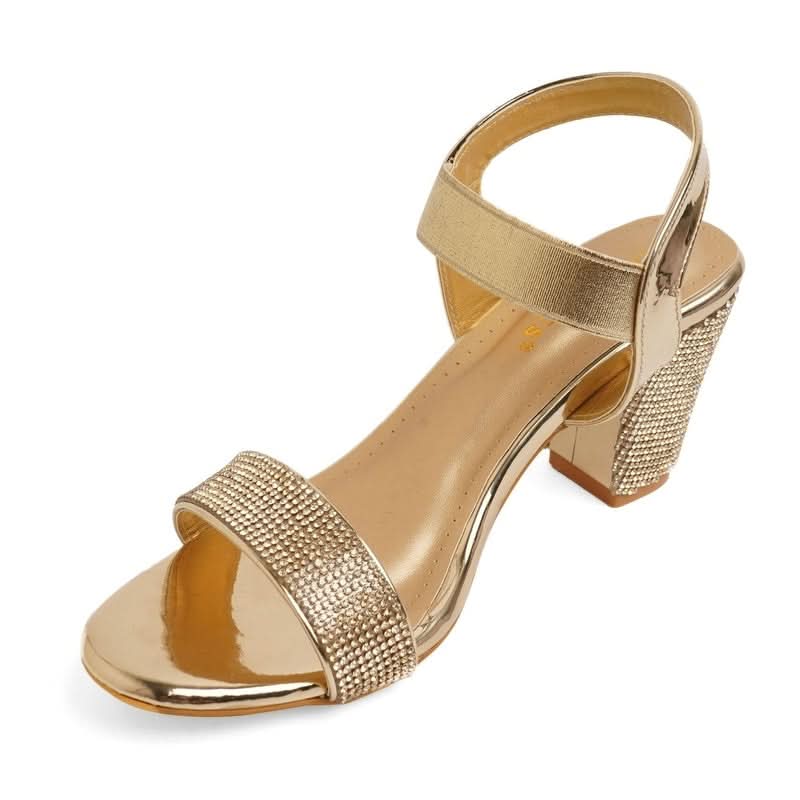 Sparkly Gold Block Heel Party Sandals