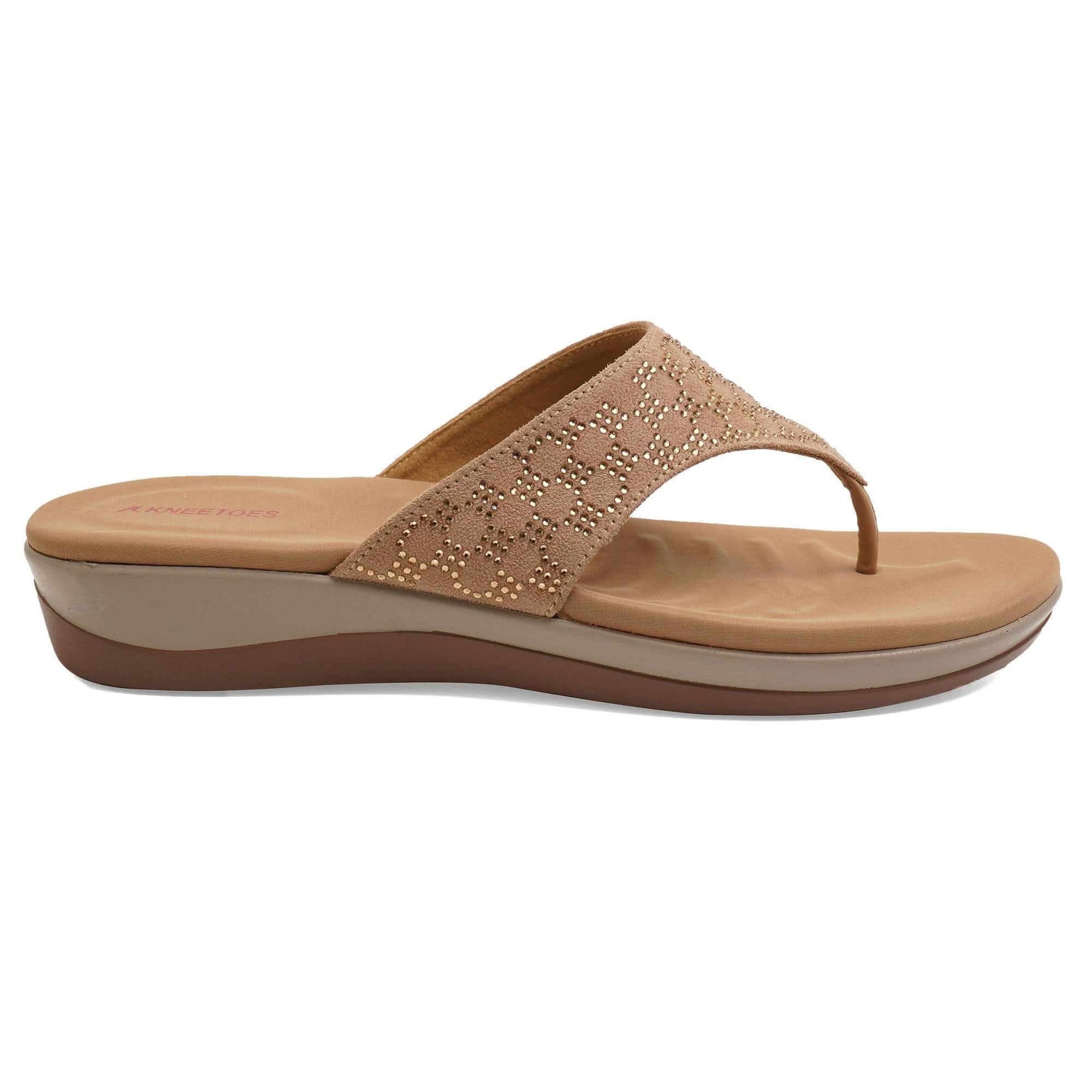 Brown Subtle Stone-Work Thong Sandals