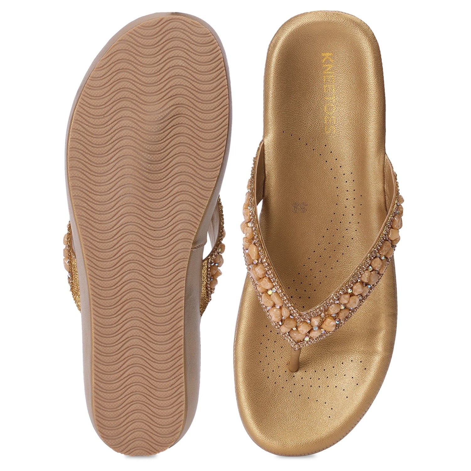 Bronze Wedge Heel Thong Sandals