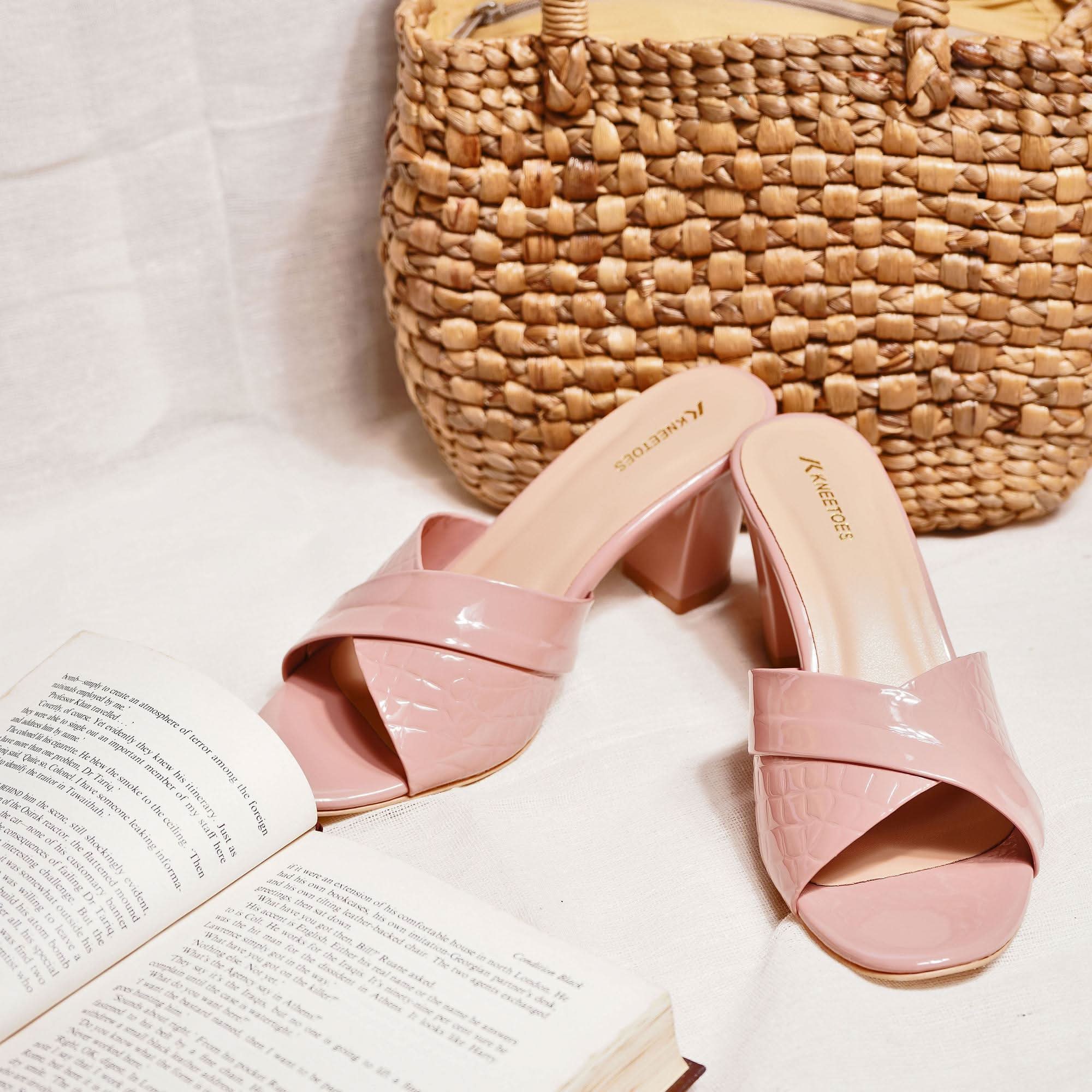 Soft Blush Textured Block Sandals