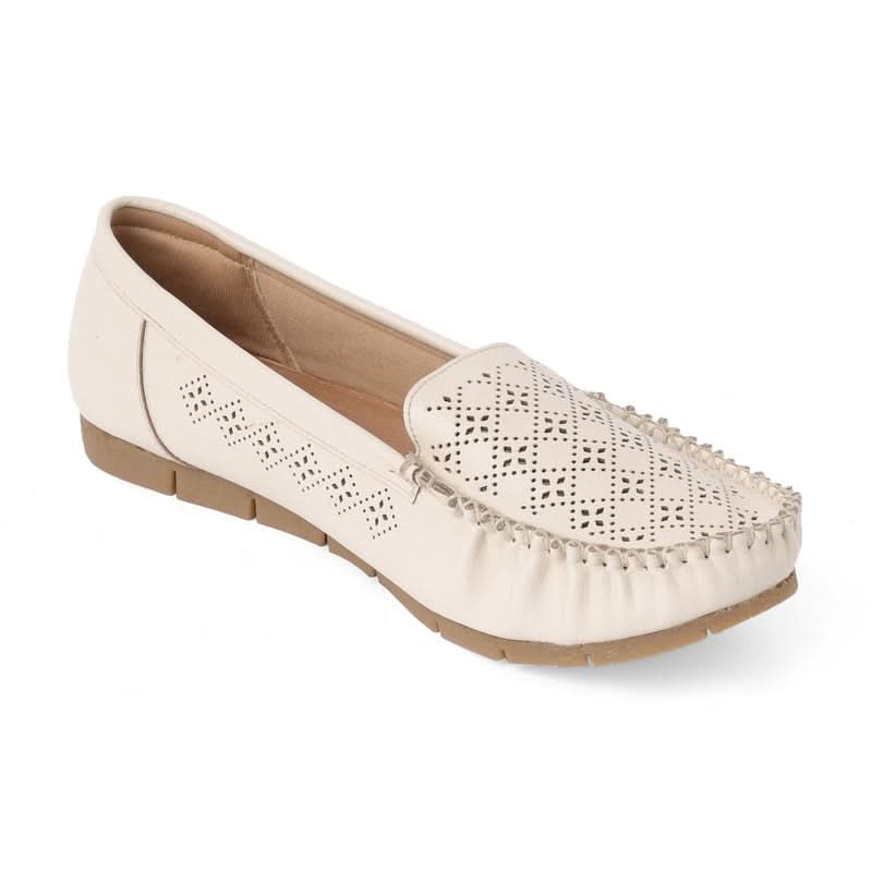 Cream Cut-work Moc Loafers