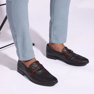 Luxe Textured Leather Loafers with Chain Accent