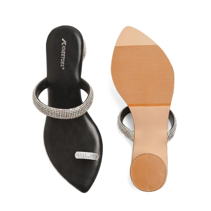 Twinkle Studs Black Cylindrical Heel Sandals