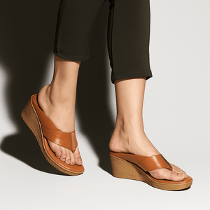 Tan Wedge Heel Thong Sandals
