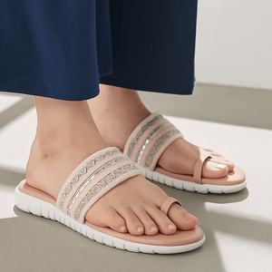 Blush Pink Woven Toe-Ring Comfort Slides