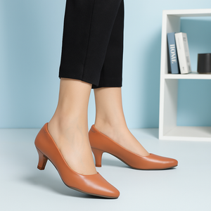 Tan Kitten Heel Versatile Pointed-Toe Pumps