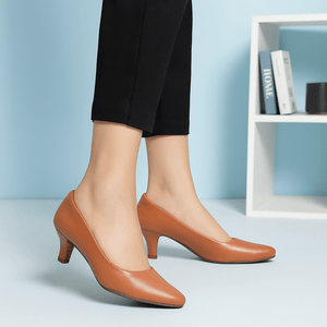 Tan Kitten Heel Versatile Pointed-Toe Pumps
