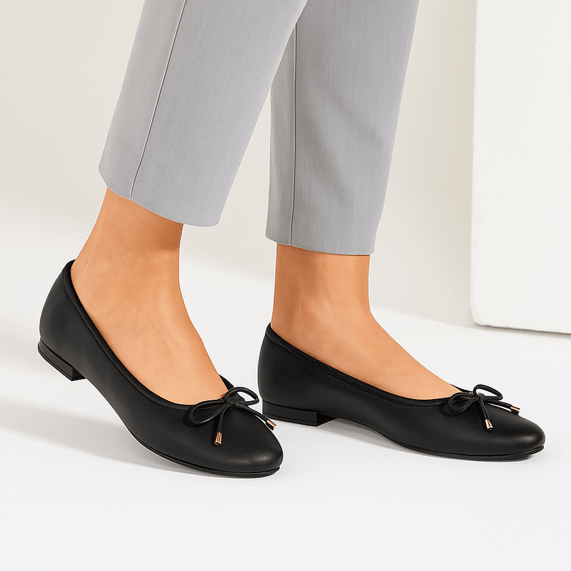 Classic Black Bow Detail Ballerina Flats