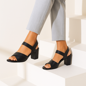Midnight Black Sleek Block Heel Sandals