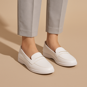 White Round-Toe Penny-Loafers