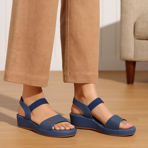 Denim Blue Textured Comfort Wedge Sandals