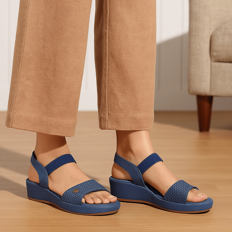 Denim Blue Textured Comfort Wedge Sandals