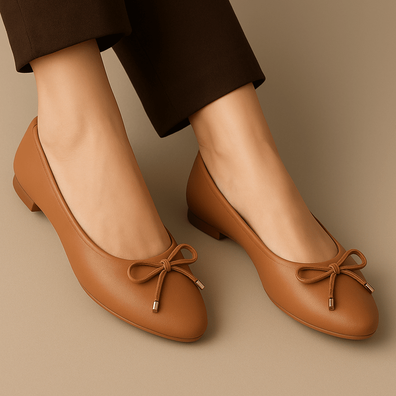 Classic Tan Bow Accent Ballet Flats