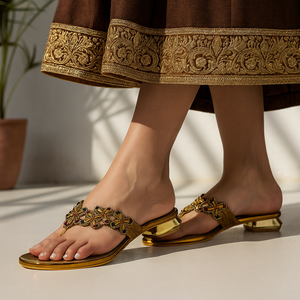 Embellished Bronze Stylish Thong Sandals