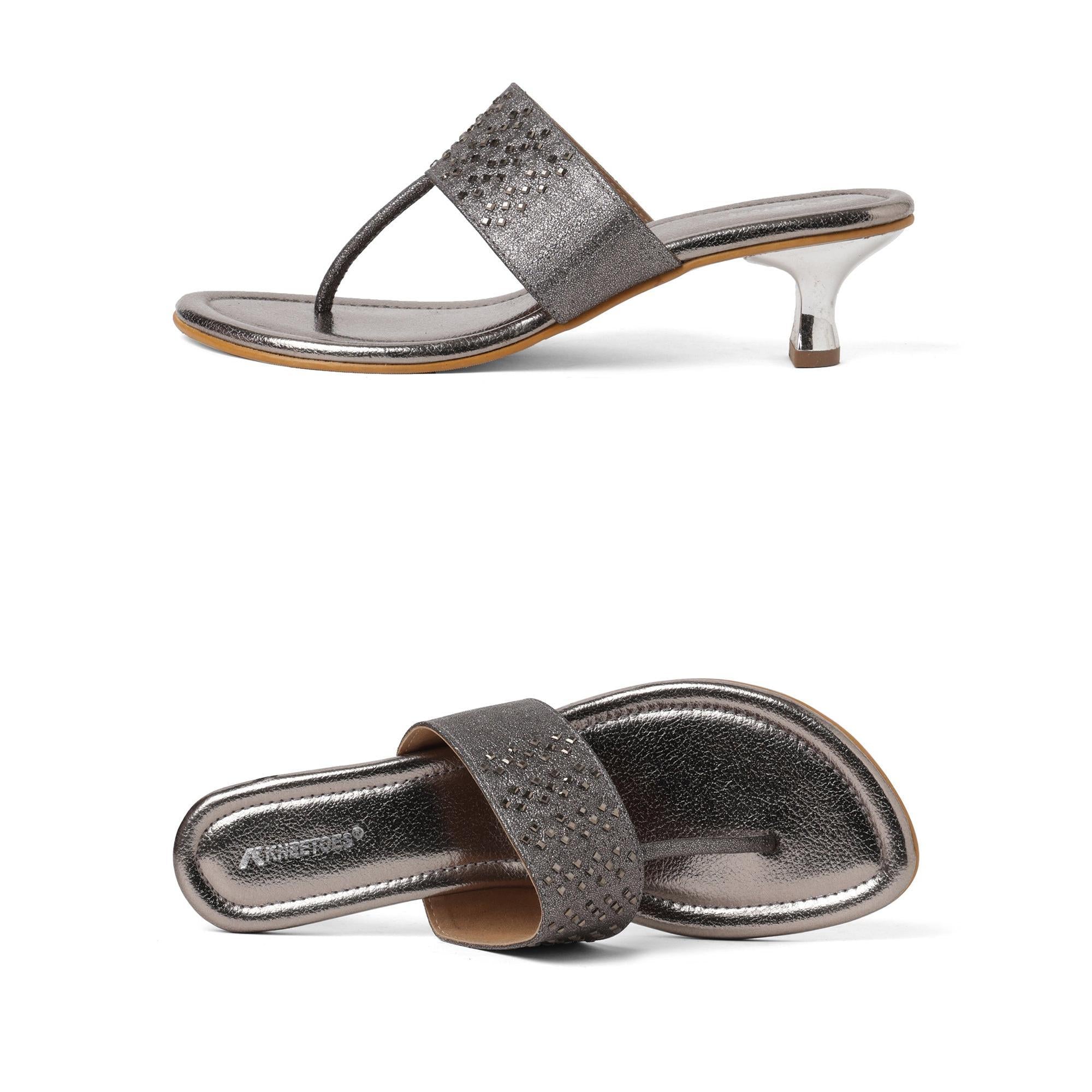 Sparkly Silver Embellished Kitten Thong Sandals