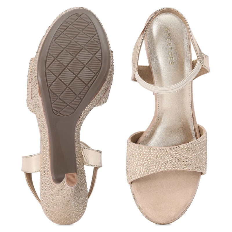 Rhinestone Embellished Gold Stiletto Sandals