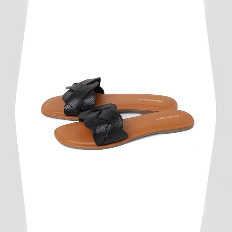 Jet Black Braided Casual Slippers