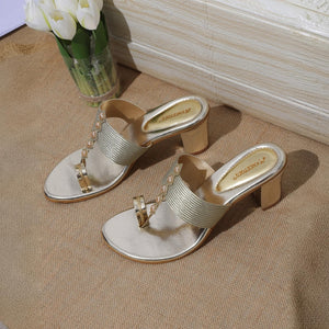 Luxe Shimmer Gold Block Sandals