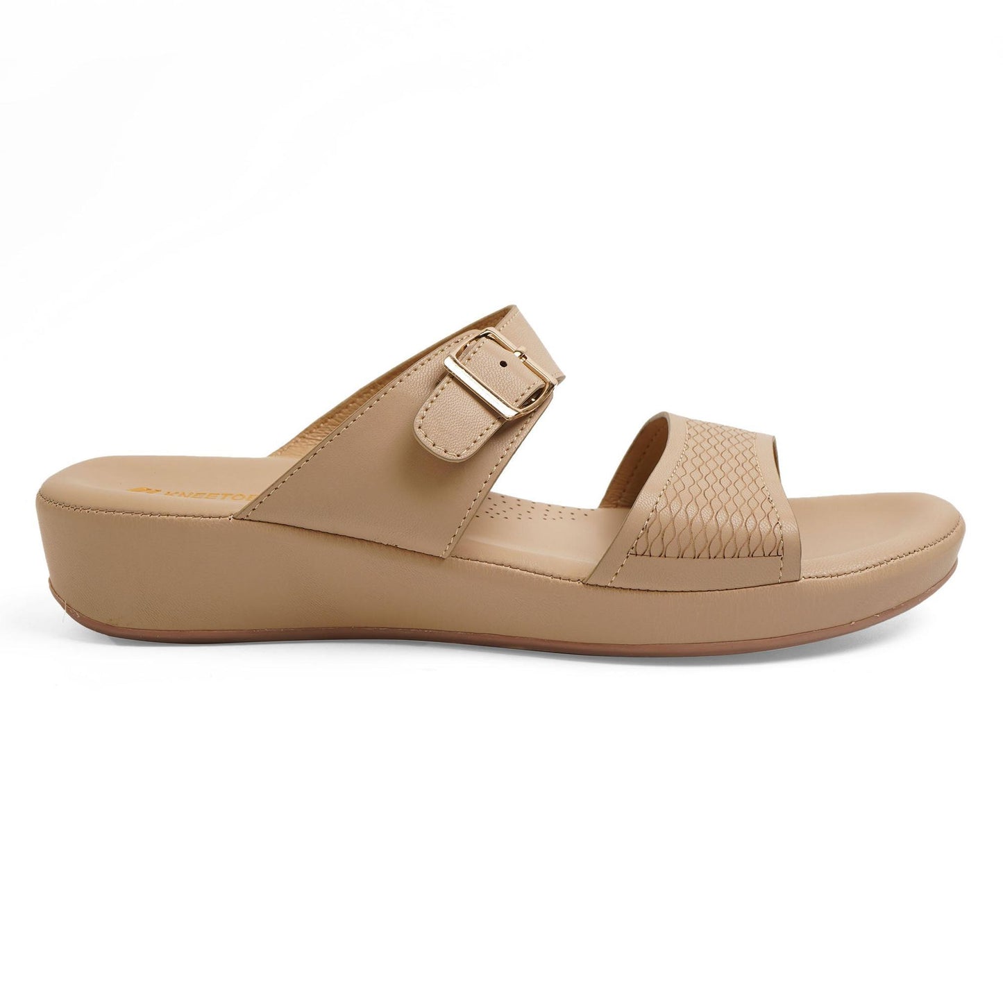 Beige Textured Buckled Sandals