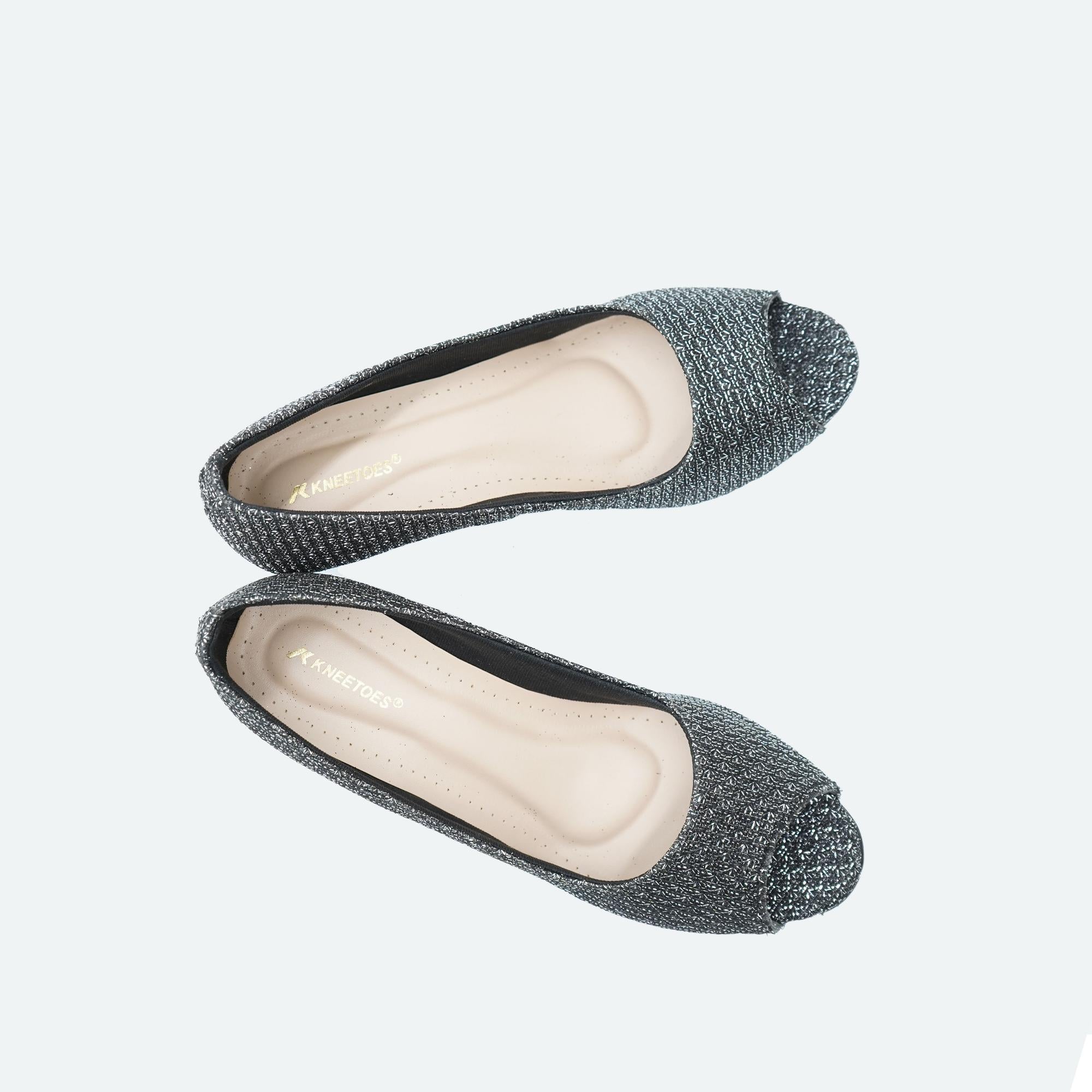 Shine Pop Black Peep-Toe Wedge Sandals