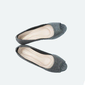 Shine Pop Black Peep-Toe Wedge Sandals