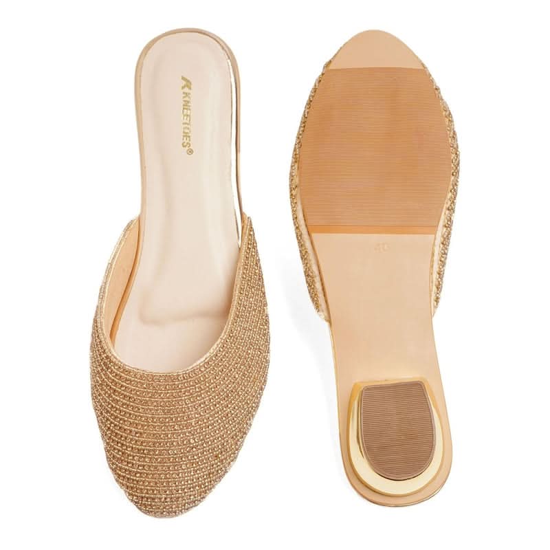 Gemglow Gold Embellished Mule Sandals