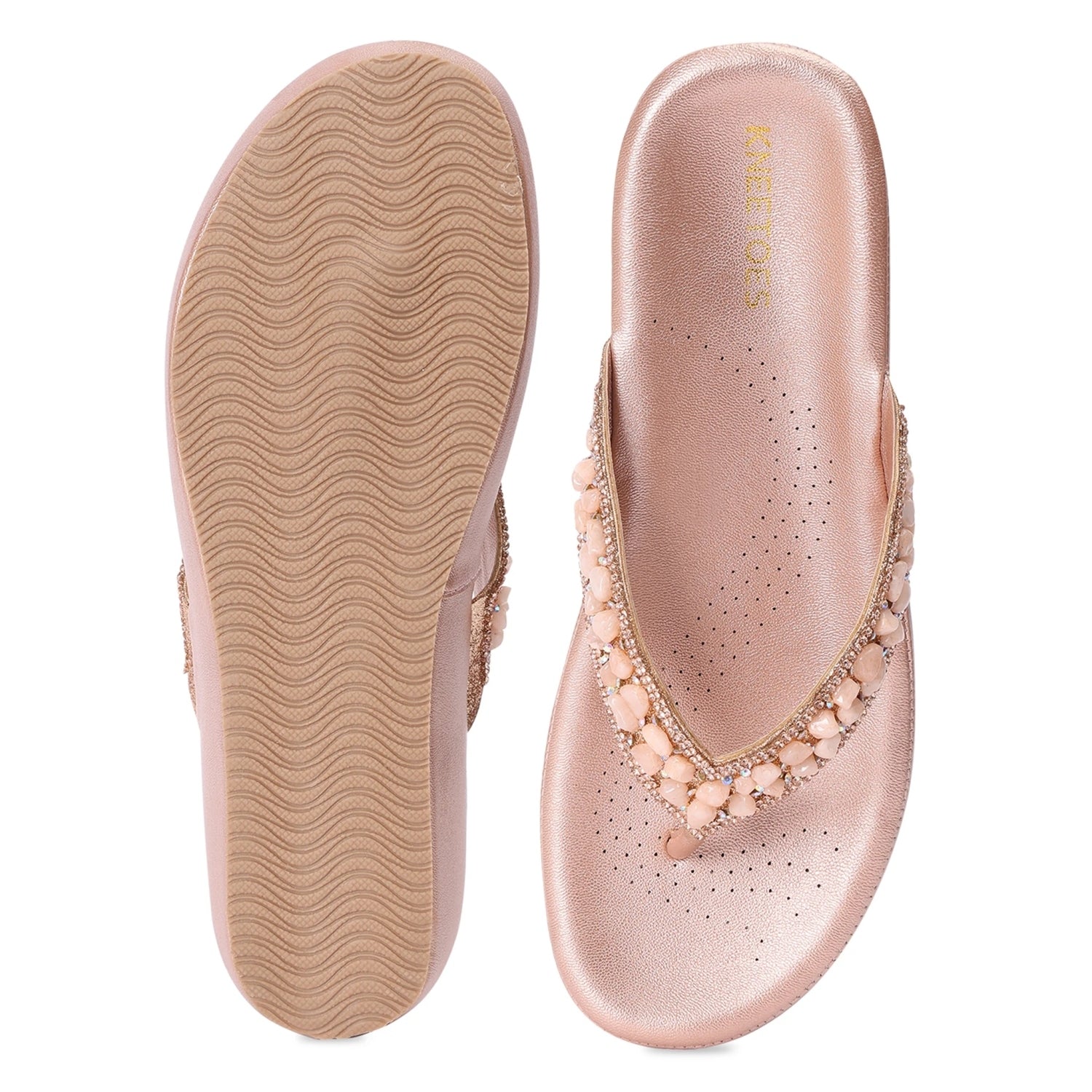 Rose-Gold Wedge Heel Thong Sandals