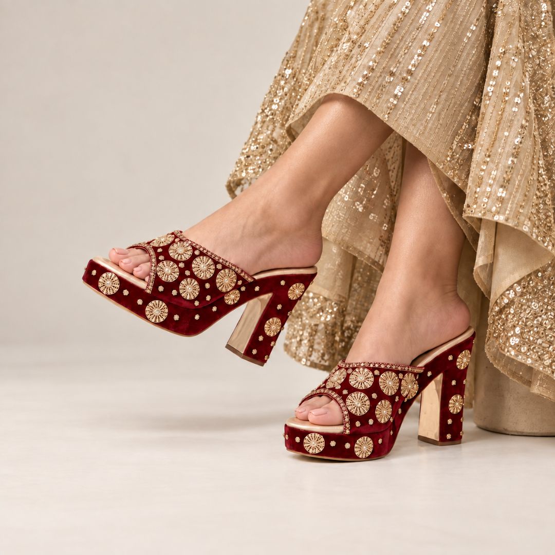Elariana - Maroon Block Heels
