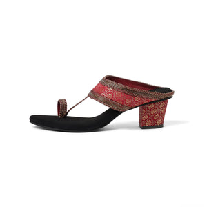Regal Red Ethnic-Motif Block Heels