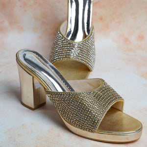 Dazzling Gold Block Heel Sandals