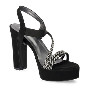 Embellished Black Stylish High Block Heel Sandals