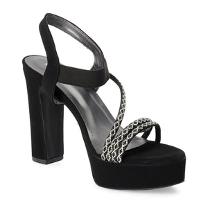 Embellished Black Stylish High Block Heel Sandals