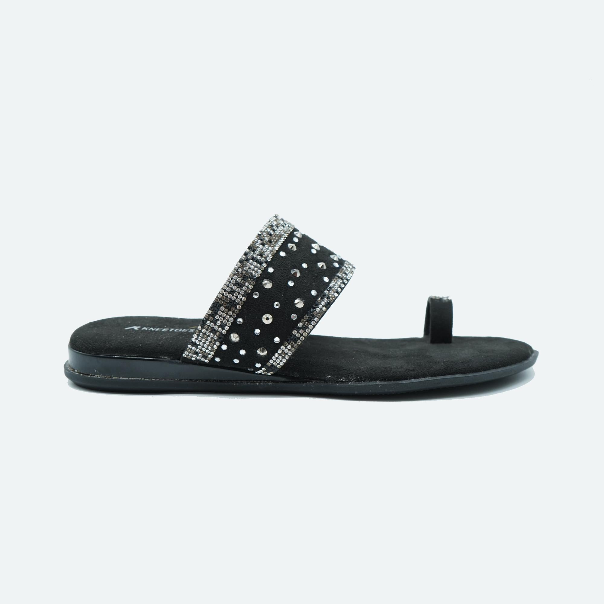 Jet Black Embellished One-Toe Special Sandals