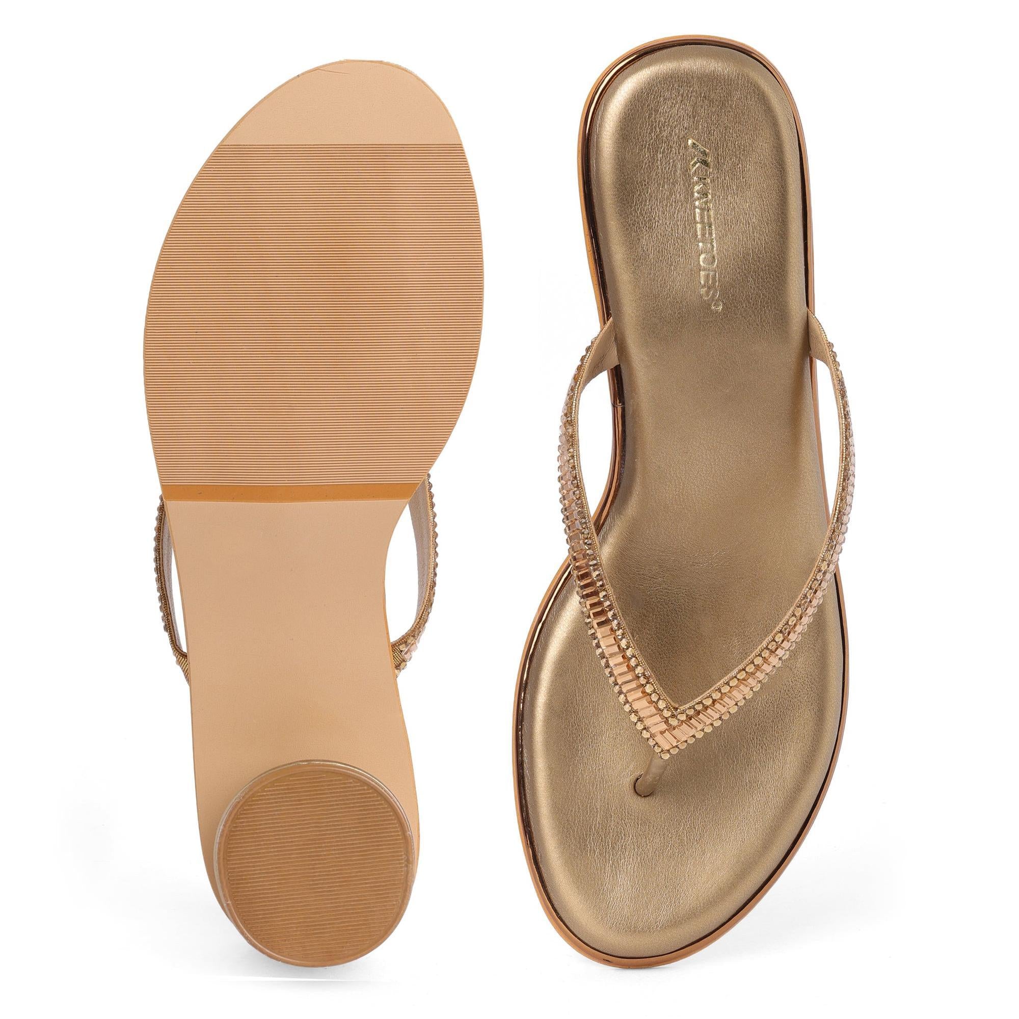 Crystal Studded Cylindrical Heel Thong Sandals